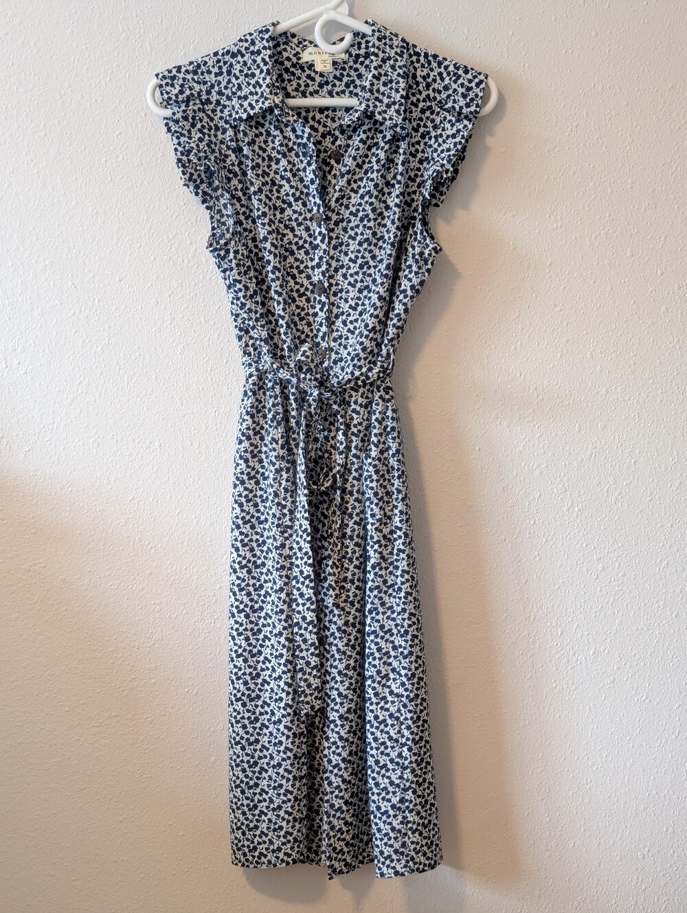 Monteau Navy and White Floral Flutter Sleeve Midi Dress
